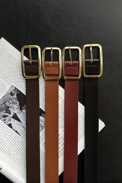 LEONAS Rectangular Buckle Women's Flat Belt Tan