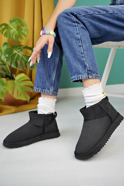 Aymood Women's Black Suede Ankle Boots with Hairy Thick Sole Shoes