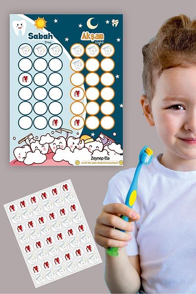 MSticker Tooth Brushing Habit Board for Children - Tooth Brushing Tracking Chart Sticker Board