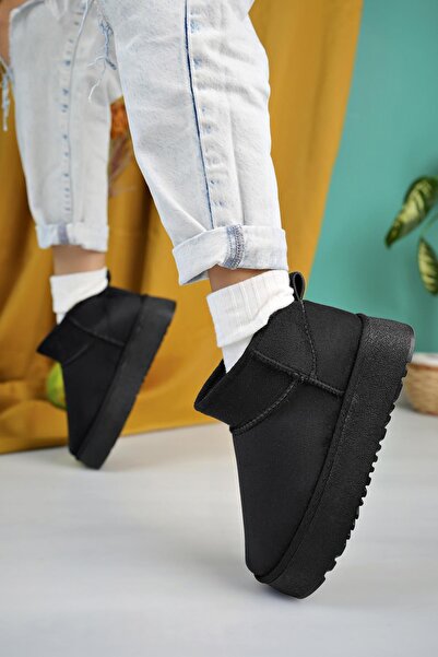 Aymood Жіночі чорні замшеві півчехли з пухнастою підкладкою та товстою підошвою