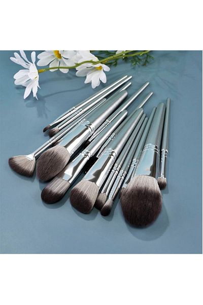 gaman Set de pensule de machiaj cu design special gri, 14 piese, ușor de transportat, pentru călătorii, birou, acasă