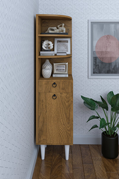 moka park avm 3 Raflı Tek Kapaklı Modern Ayaklı Tek Çekmeceli  Vitrin Gümüşlük Çok Amaçlı Dolap