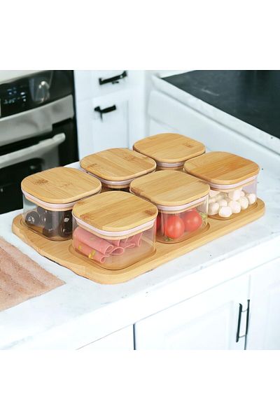 Vadi 6-Piece Vacuum Bamboo Lid Borosilicate Glass Storage Container Breakfast