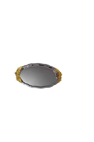CENGİZ ÇEYİZ Metal Gümüş Kaplama 24x15  Oval Tepsi  8023
