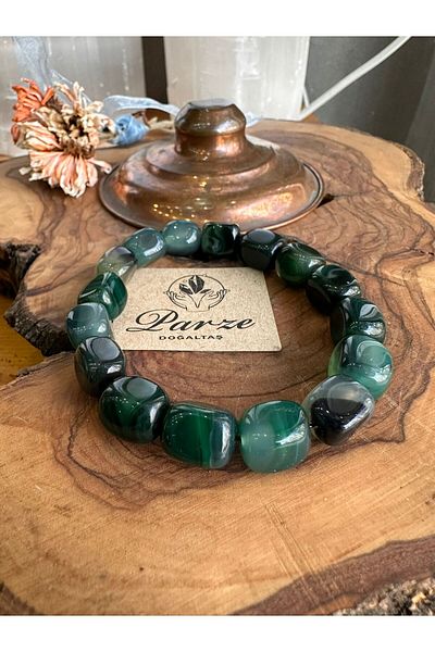 parze doğaltaş Green Agate Drumed Natural Stone Bracelet