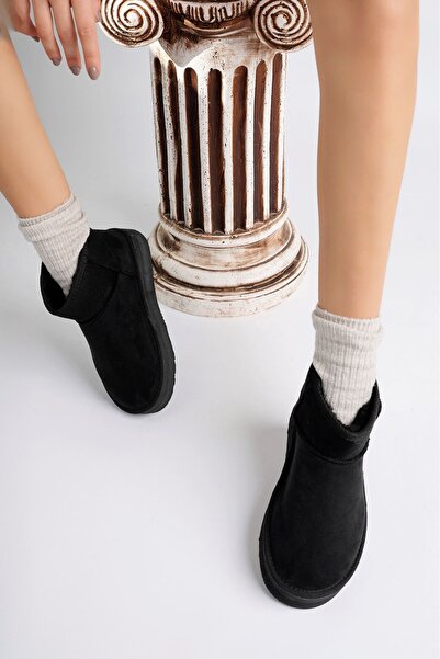 Aymer Yüksek Taban Bilek Boy İçi Yünlü Siyah Bot