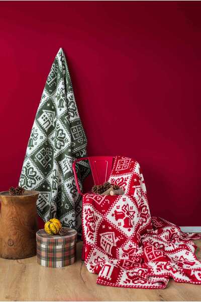 Sesli Pamuklu Yılbaşı Battaniyesi Bohem House Chrıstmas Battaniye