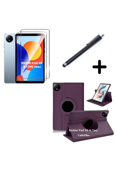 UnDePlus Xiaomi Redmi Pad SE 8.7inç Kılıf Dönen Tablet Kilifi Ekran Koruyucu+Kalem (RedmiPad SE 11inç Değildi