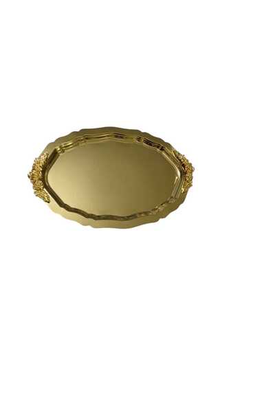 CENGİZ ÇEYİZ Metal Gold Kaplama 32x22  Oval Tepsi  8025
