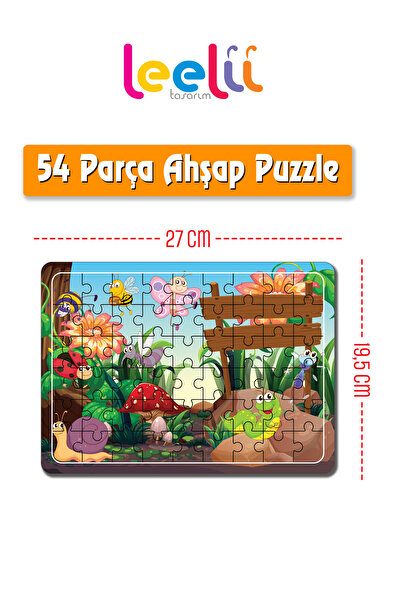 Leelii Tasarım Sevimli Hayvanlar 54 Parça Ahşap Puzzle Yapboz