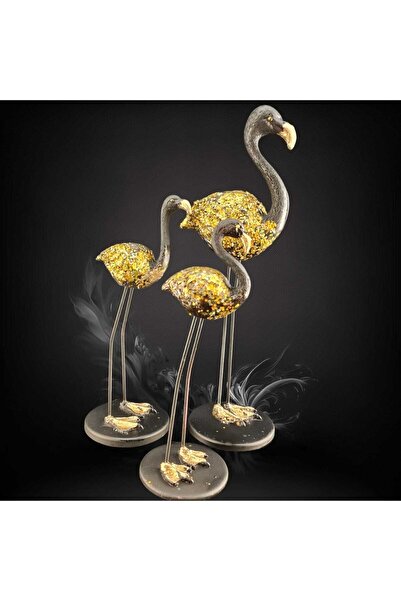 TEVFİK GÜNDAY DEKORASYON Günday 3 Lü Flamıngo Altın Pullu