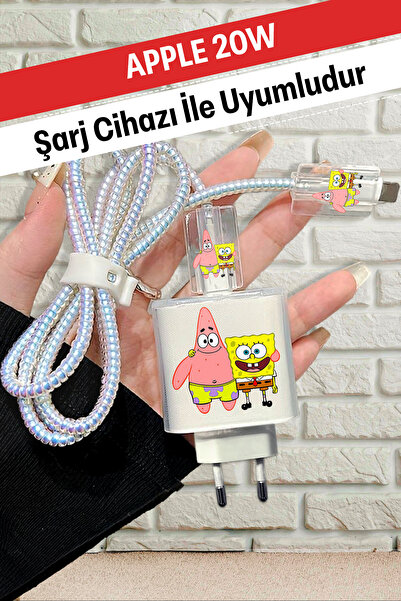 WANNA PROTECT iPhone 20W Uyumlu Şeffaf Şarj Başlığı Adaptörü Koruma Kablo Kor...