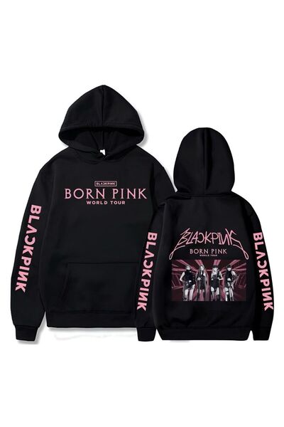DEEFWEAR Hanorac negru cu glugă cu imprimeu BlackPink Born World
