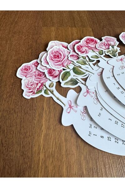 Sticker Ekspres 2026 Ahşap Standlı Çiçekli Özel Tasarım Takvim, 2026 Gül Takvim Masaüstü Yılbaşı Yeni Yıl Hediyesi