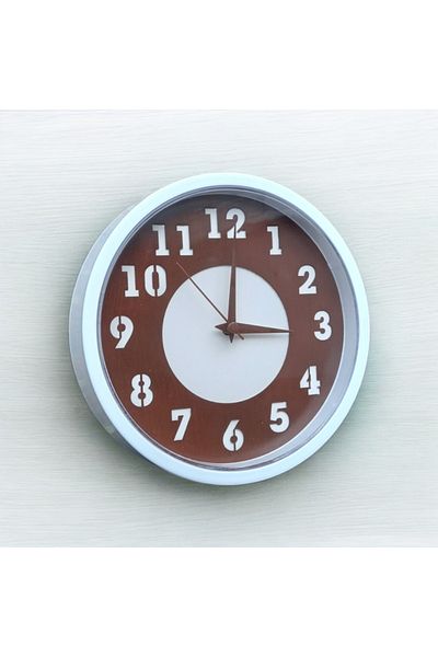 Bahat Mini Living Room Office Kids Room Plastic Wall Clock Diameter 22 cm Brown White