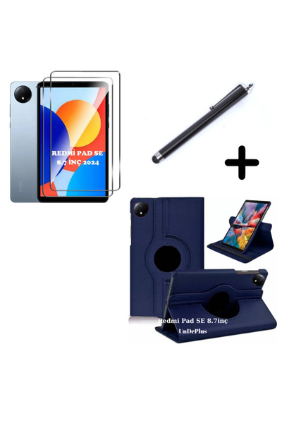 UnDePlus Xiaomi Redmi Pad SE 8.7inç Kılıf Dönen Tablet Kilifi Ekran Koruyucu+Kalem (RedmiPad SE 11inç Değildi