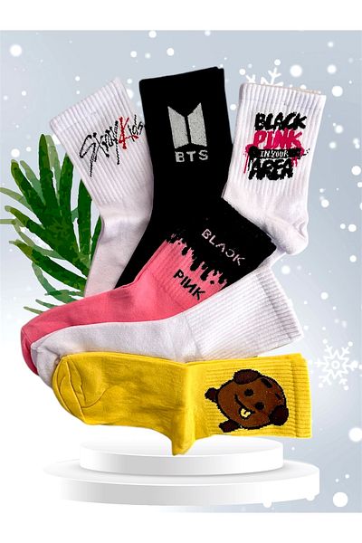çorapdunyam Unisex Σειρά 6 Black Ping, bts, exo, stray Kids Cheerful College Tennis Socks