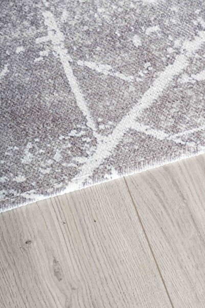 Serente Home Antique Patterned Washable Non-Slip Base Chenille Gray White Entrance Carpet 4117