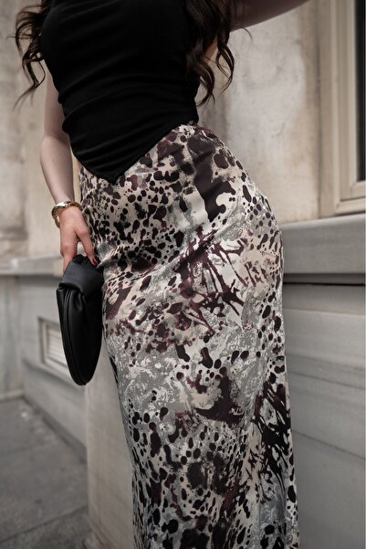 winmoda Quanzhou Style Satin Skirt / Patterned Satin Skirt / Satin Skirt