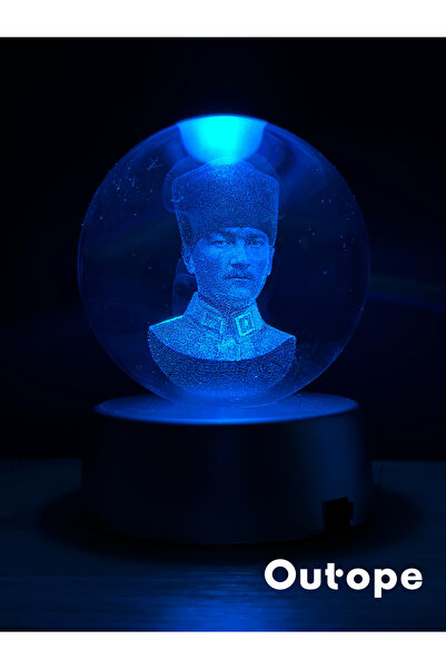 EREN HEDİYELİK Atatürk Cam Küre - Renk Değiştiren Led Işıklı