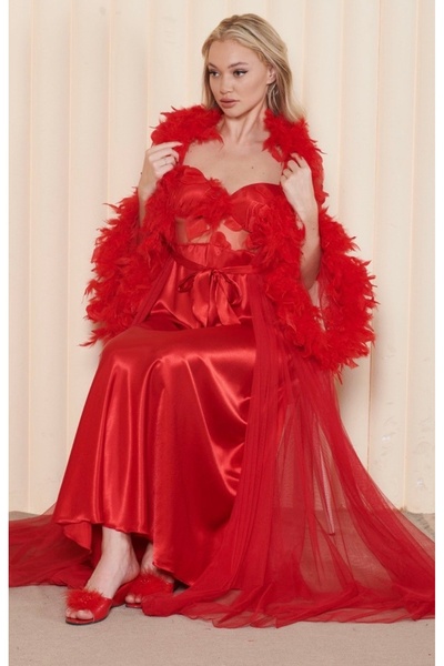 Limas lingerie فساتين صباحية طويلة قطعتين - ريش