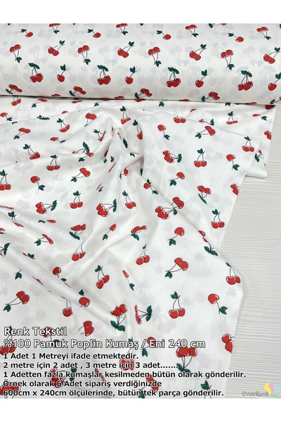 Renk Tekstil Fruits Serisi Kiraz %100 Pamuk Metrelik Kesim Poplin Kumaşlar