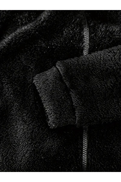 magic special Kadın Uzun Kollu Kapişon Ve Fermuar Detaylı Peluş şort Tulum