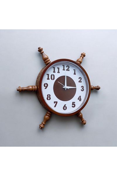 Bahat Wooden Tumbled White Sailing Sailor Helm Wall Salon Office Clock Diameter 36 cm