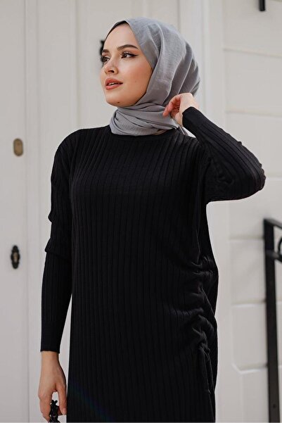 Elia Begin Büzgülü Triko Elbise 1219 - Siyah