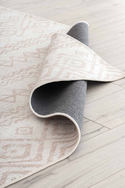 Serente Home Nordic Patterned Washable Non-Slip Base Chenille Beige Cream Living Room Carpet 4126