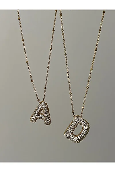 JELLY Women's Steel Gold Color Zircon Stone Balloon Model Letter Necklace -C