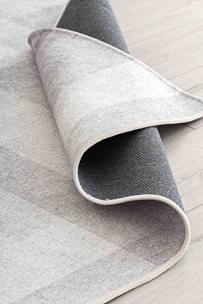 Serente Home Antique Patterned Washable Non-Slip Base Chenille Gray White Living Room Carpet 4125