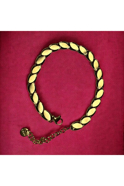 KARAN GROUP Paslanmaz Çelik Pullu Arpa Zincir Bileklik Pullu Gold Halep Zinci...