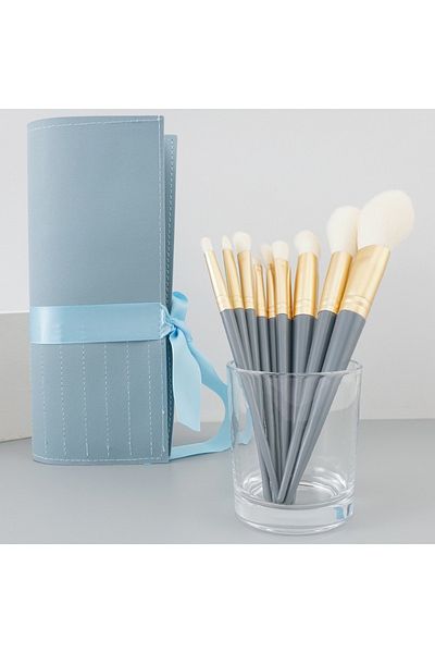 gaman Set de pensule de machiaj 10 bucăți cu pene moi, cu o pungă, set de pensule pentru fond de ten, fard de obraz, pudră, ochi, buze