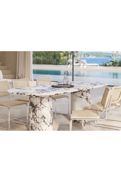 MIARIK DESIGN Menekse Alberto Ayaklı Traverten Mermer Yemek Masası