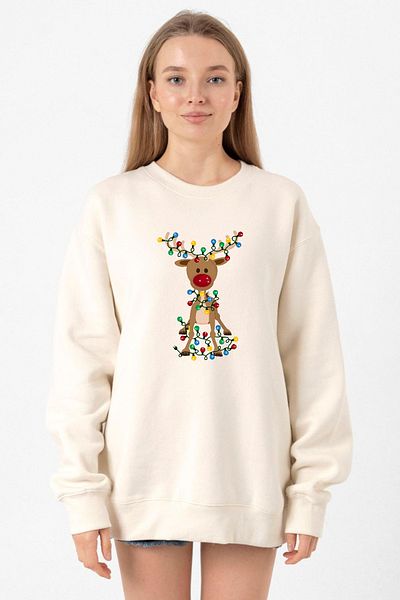Tshirthane Adorable Reindeer Christmas Ecru Women's 2Ip Sweatshirt
