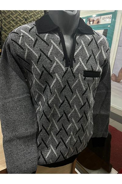 TCR Men's Knitwear Half Zipper Pocket Patterned Sweater