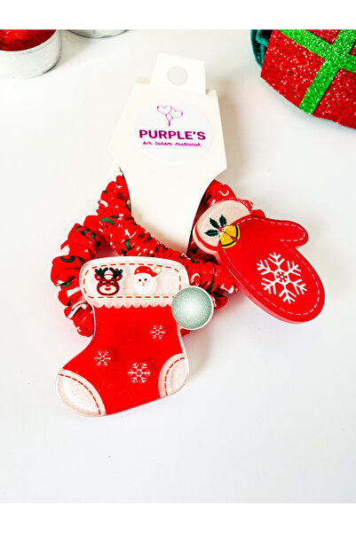 PURPLE'S BİR TUTAM MUTLULUK 2li Kırmızı Yılbaşı Temalı Kadın Çocuk Lastik Tok...