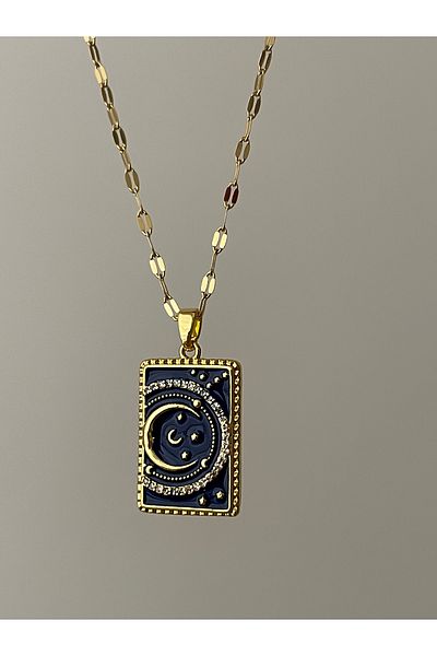 JELLY Steel Gold Color Tarot Figured Zodiac Sign Luck Necklace