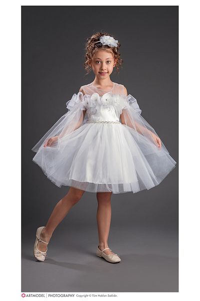 KIDS LAND GIRL White Tulle Girls' Evening Dress