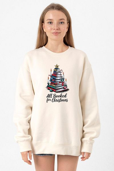 Tshirthane All Booked for Christmas Ecru Women's 2Ip Sweatshirt
