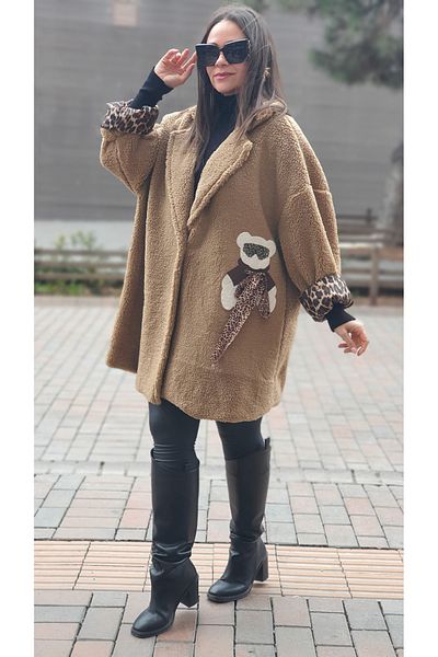 Park Moda PALTOANĂ CU CĂPTUȘEALĂ CU MODEL DE LEOPARD DE TEDDY BEAR
