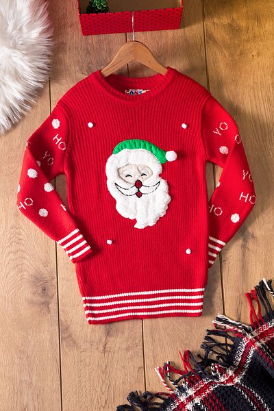Cansın Mini Red Santa Claus Embroidered Kids Knitwear Sweater 19834