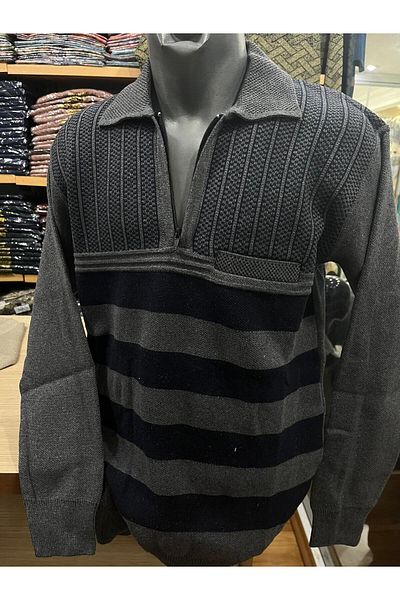 TCR Men's Knitwear Half Zipper Pocket Patterned Sweater