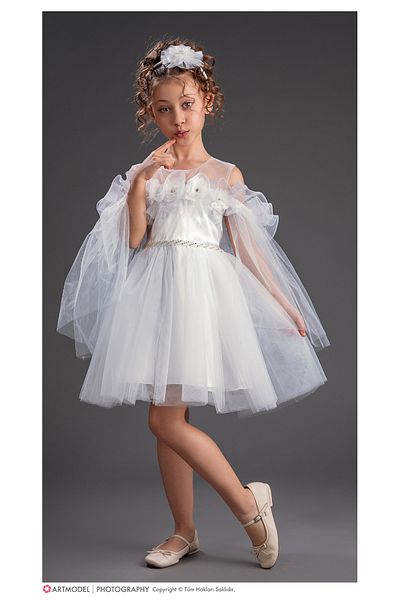 KIDS LAND GIRL White Tulle Girls' Evening Dress