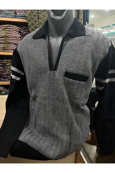 TCR Men's Knitwear Half Zipper Pocket Patterned Sweater
