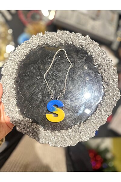 şirinco S Letter Fan Yellow Navy Blue Color Epoxy Rearview Mirror Ornament Gift Car Ornament
