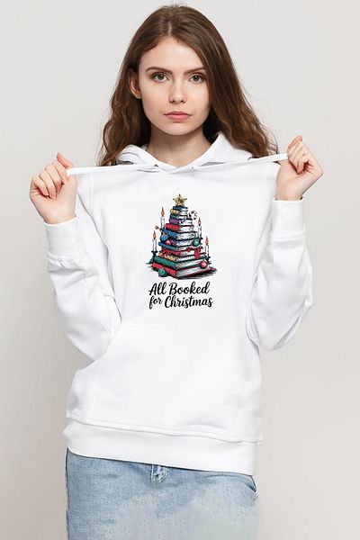 Tshirthane All Booked for Christmas White Women's 3Ip Hooded Sweatshirt