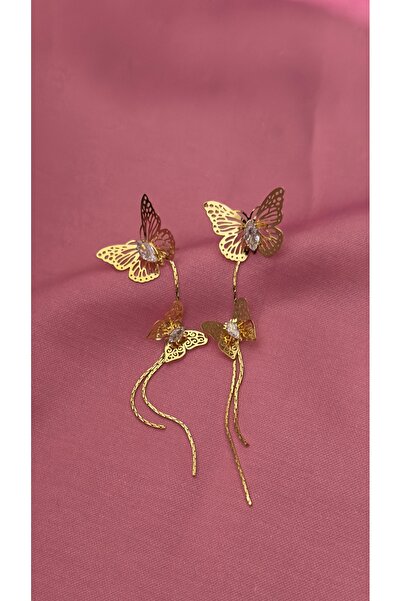 Opia JEWELRY - Kelebek Model Sallantılı Çelik Küpe