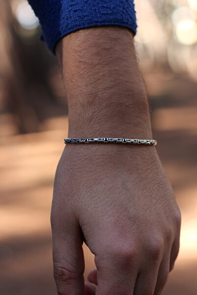 CMT 25 Ayar Gümüş Oksitli Yuvarlak Kral Zincir Bileklik 2.5 Mm